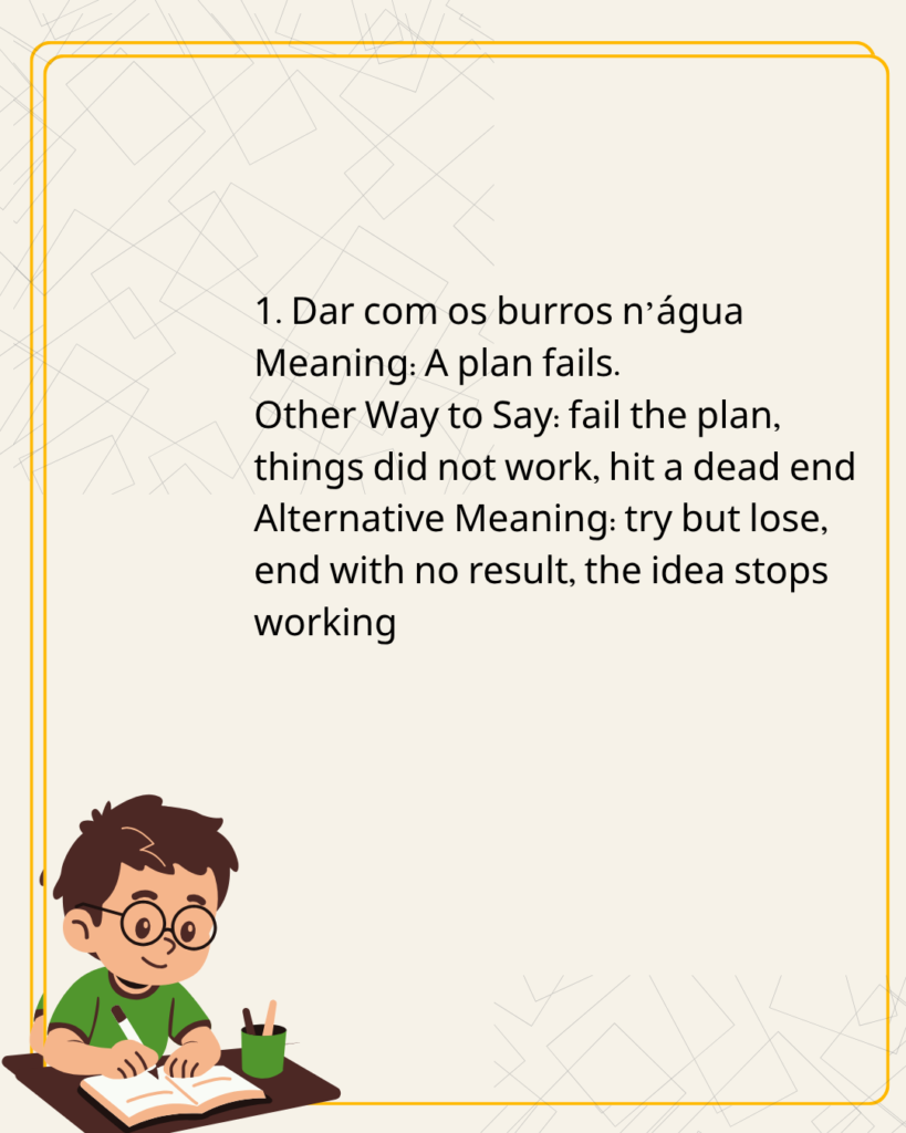 Dar com os burros n’água
Meaning